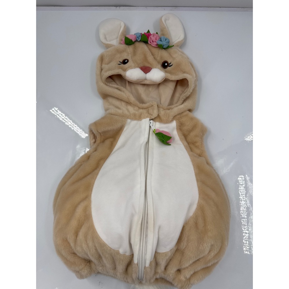 Dream Play Imagine Baby Bunny Costume Tan White Faux Fur Floral Hooded 3-6M